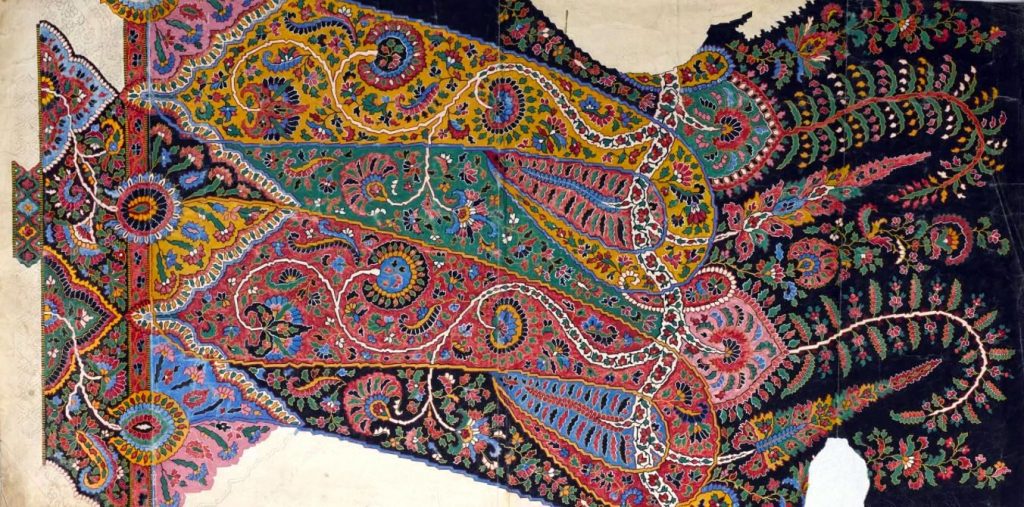 1848 design of a Paisley shawl, painted in gouache on paper